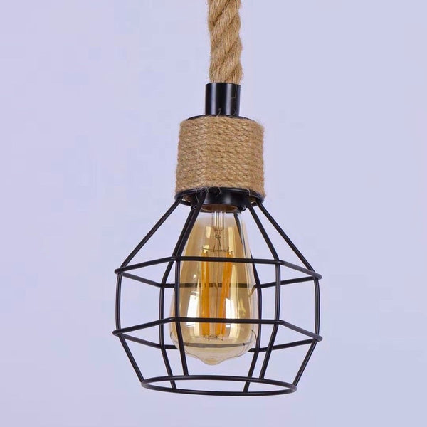 Lustre suspension corde et métal industriel