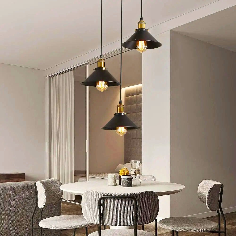 Lustre industriel noir 3 lampes