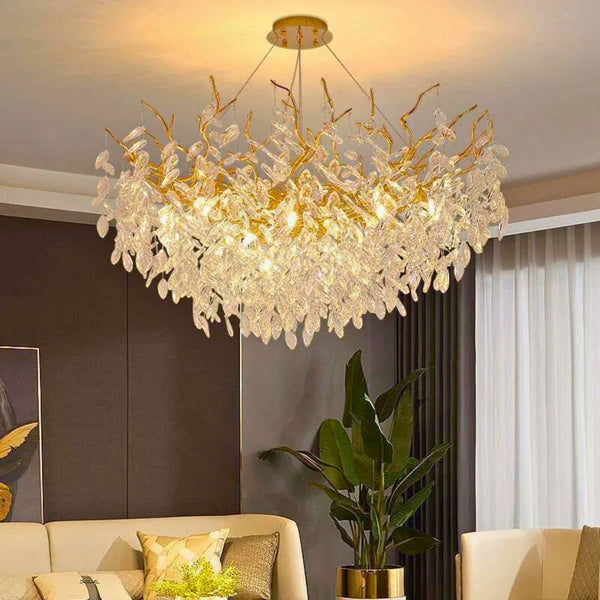 Lustre en verre cristal doré
