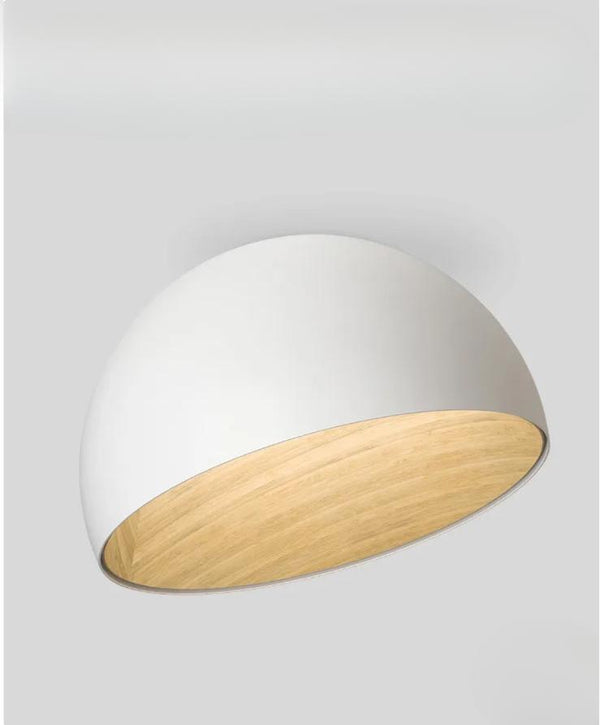 Lustre moderne rond bois et blanc