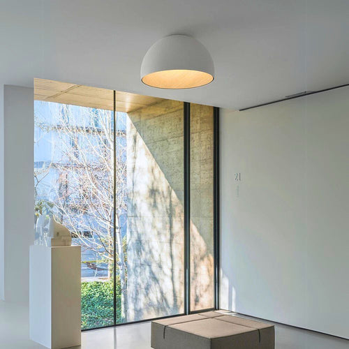 Lustre moderne rond bois et blanc