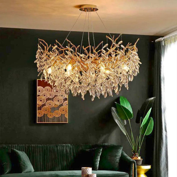 Lustre en verre cristal doré