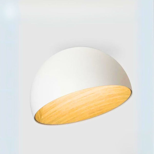 Lustre moderne rond bois et blanc