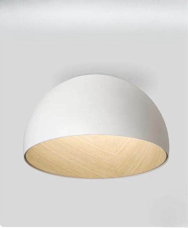 Lustre moderne rond bois et blanc