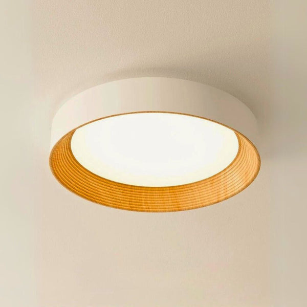 Lustre blanc rond en bois