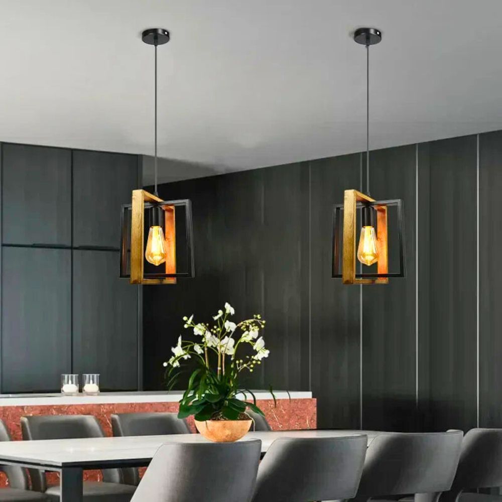 Lustre industriel bois et noir