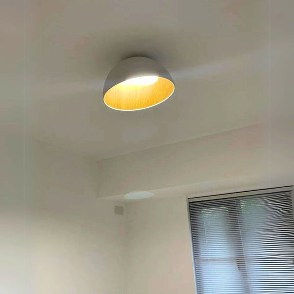 Lustre moderne rond bois et blanc