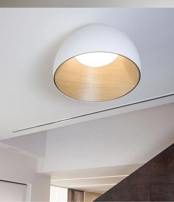 Lustre moderne rond bois et blanc