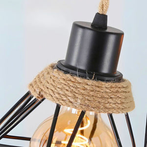 Lustre corde bois clair et métal