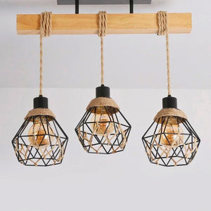 Lustre corde bois clair et métal