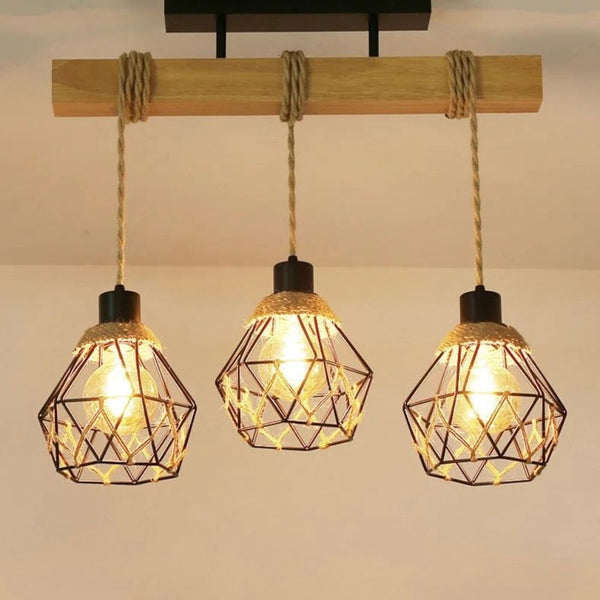 Lustre corde bois clair et métal
