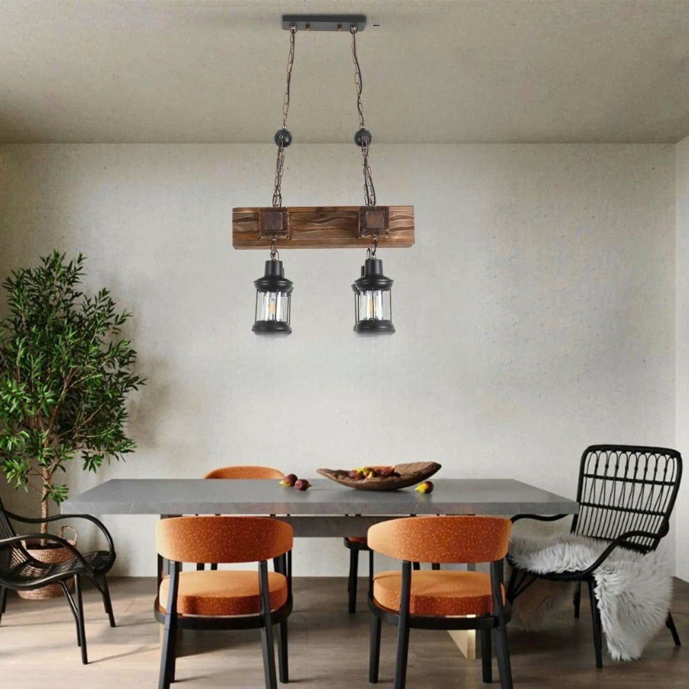 Lustre bois et noir industriel 4 lampes