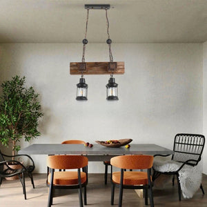 Lustre bois et noir industriel 4 lampes