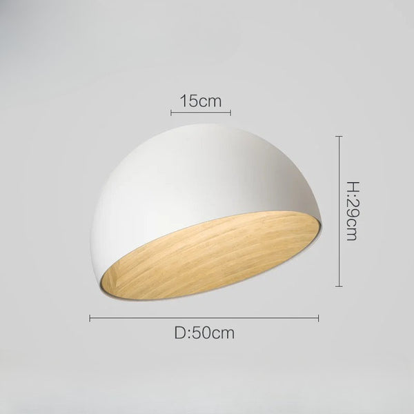 Lustre moderne rond bois et blanc