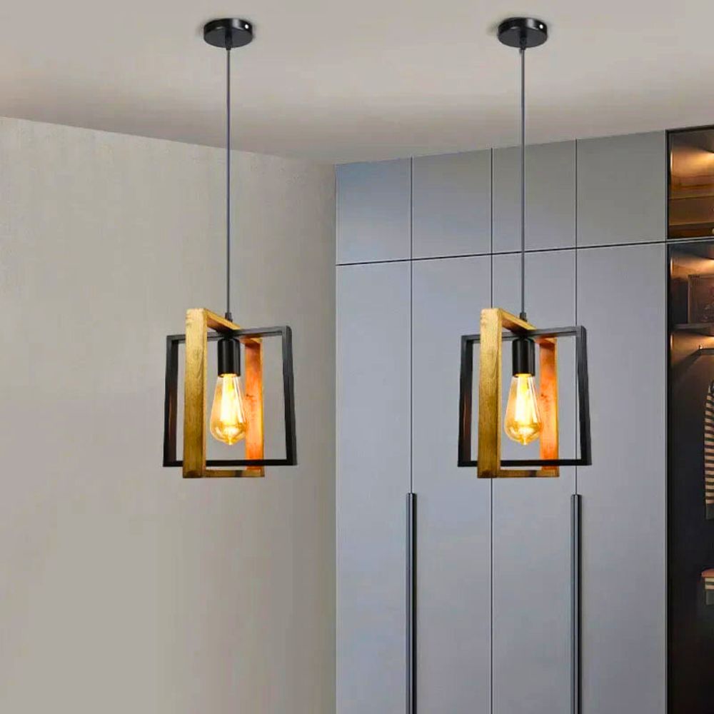 Lustre industriel bois et noir