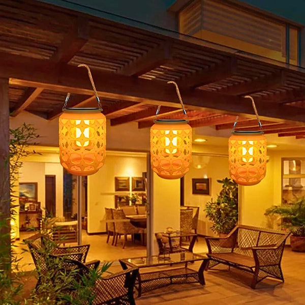Lustre extérieur pergola solaire imitation rotin