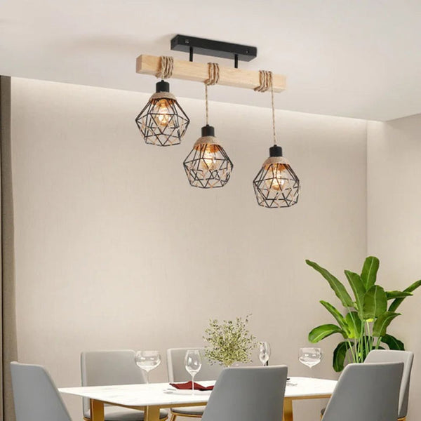 Lustre corde bois clair et métal