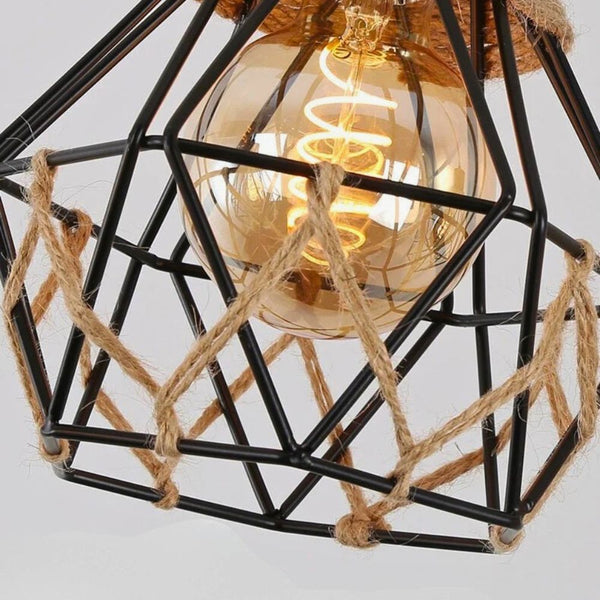 Lustre corde bois clair et métal