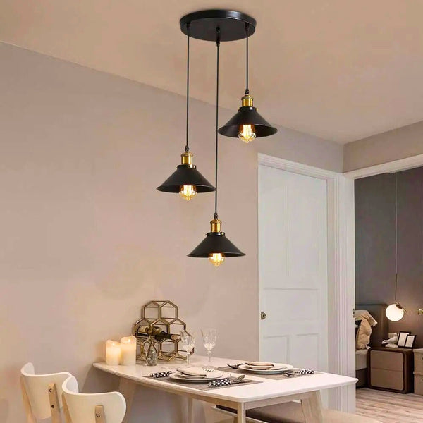 Lustre industriel noir 3 lampes