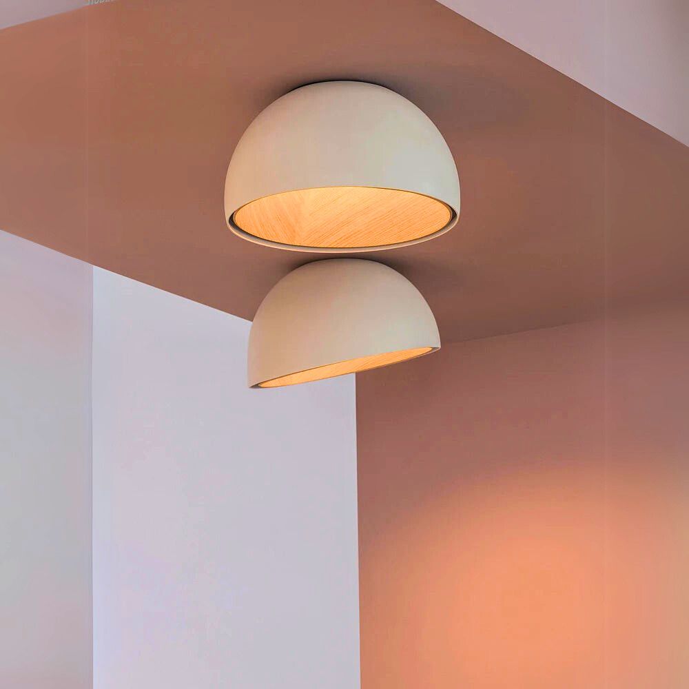 Lustre moderne rond bois et blanc