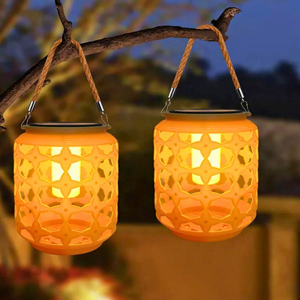 Lustre extérieur pergola solaire imitation rotin