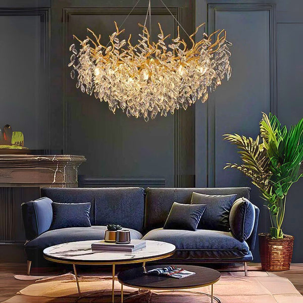 Lustre en verre cristal doré