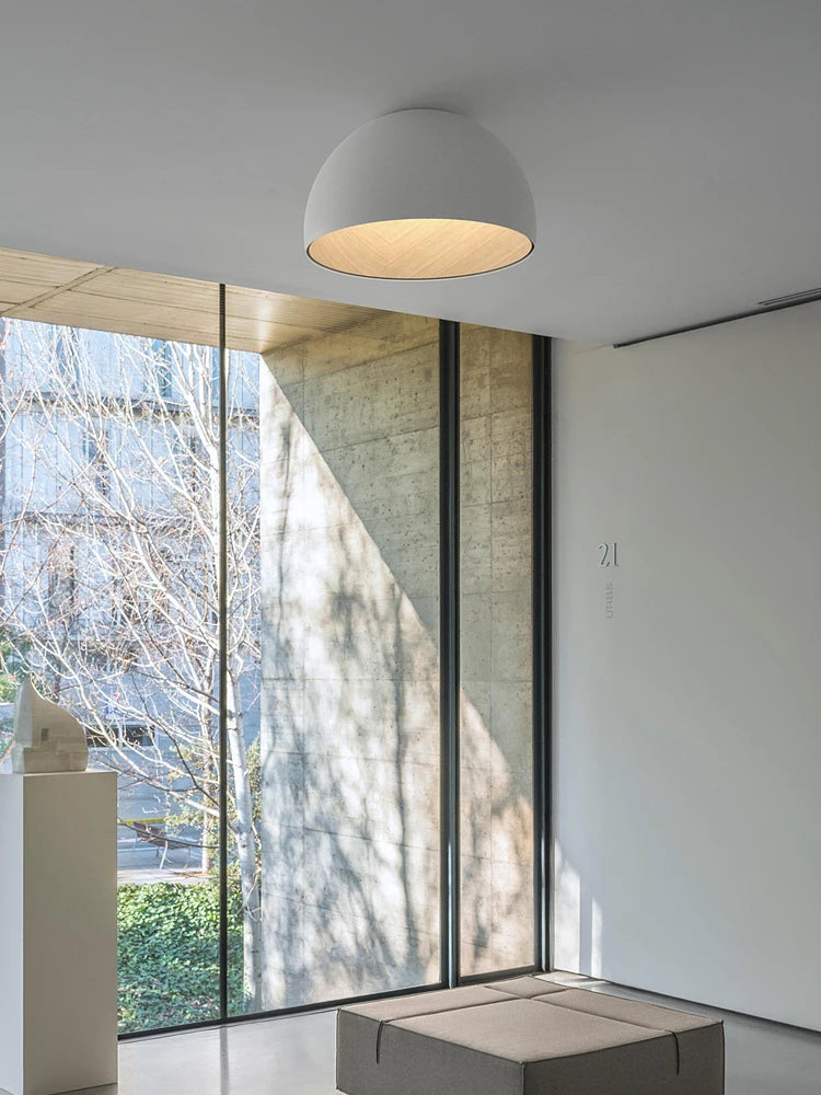 Lustre moderne rond bois et blanc