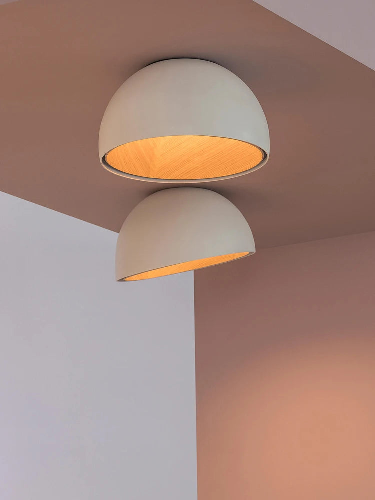 Lustre moderne rond bois et blanc