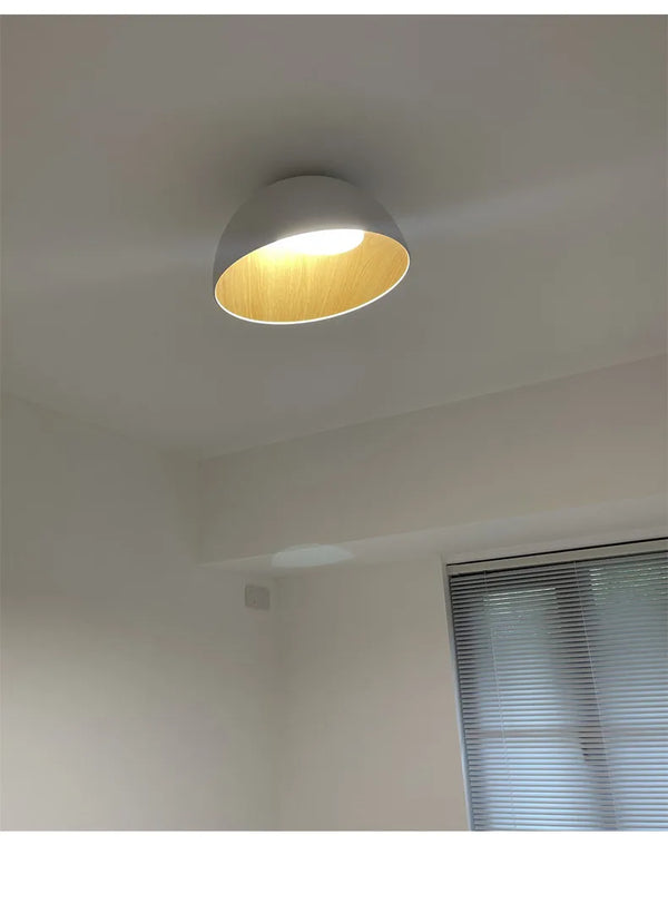Lustre moderne rond bois et blanc