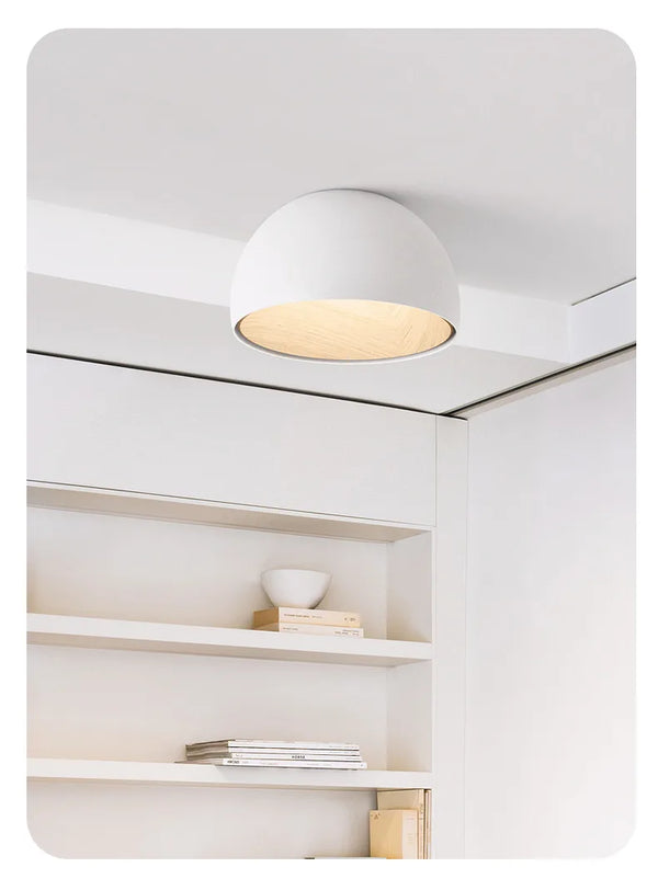 Lustre moderne rond bois et blanc