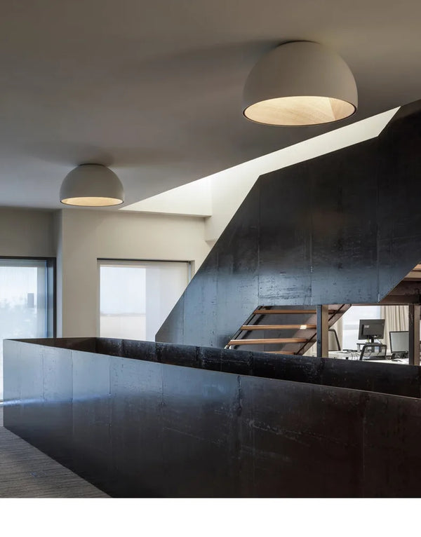 Lustre moderne rond bois et blanc