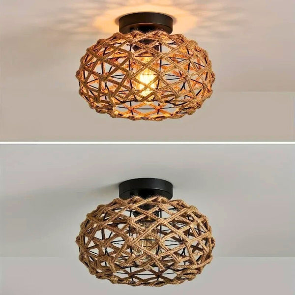 Lustre corde de chanvre et métal noir